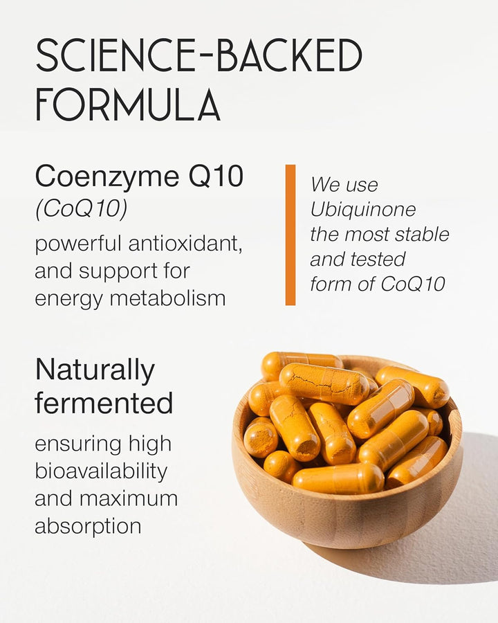 Coq10 Supplement - Coenzyme Q10 High Strength 200Mg - 60 Capsules - Vegan Naturally Fermented Ubiquinone - Co Enzyme CQ10 High Absorption - UK Made