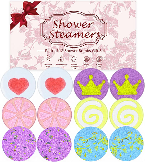 Shower Steamers, 12 PCS Shower Bombs for Women and Men Present, Aromatherapy Bath Bombs Shower Tablets with Natural Essential Oils for Birthday, Christmas, Valentines Present