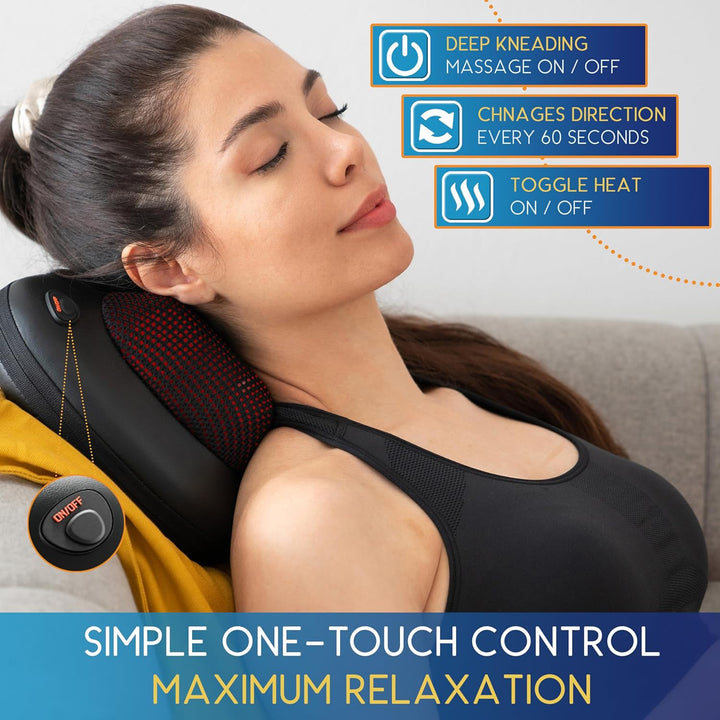 Back Massager, Neck Massage, Shiatsu Pillow with Heat, Deep Tissue Kneading Massager for Neck, Back, Shoulder, Legs, Electric, Muscle Pain Relax, Gifts for Women Men Mum Dad Him Her