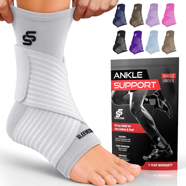 Sleeve Stars Ankle Brace for Women & Men, Ankle Wrap for Sprain, Compression Sleeve for Plantar Fasciitis Relief, Easy Customizable Support: W/Removable Strap (Single/M:10"-12"/Black)