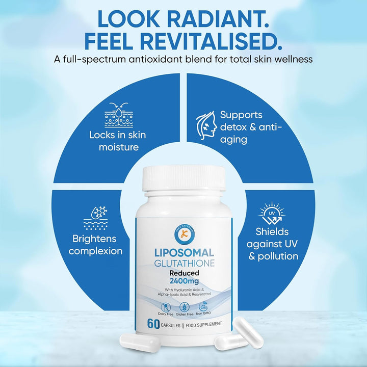 Liposomal Glutathione 2400Mg, with Hyaluronic Acid, Resveratrol, Active Form L-Glutathione Reduced (GSH) Max Absorption, 60 Capsules