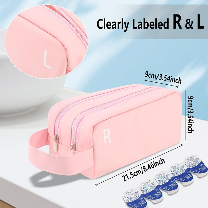 Daily Contact Lens Organizer Case,Portable Contact Lens Storage Case,Travel Contact Lens Storage Case with Clearly Labeled R & L,Storage up to 100 Lenses (Pink)
