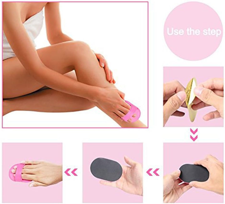 Portable Exfoliating Hair Removal Pads Set for Smooth Skin on Legs Arm Face Top Lip Pink