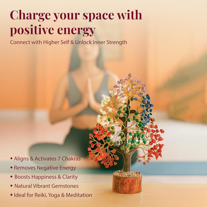 7 Chakra Healing Crystal Tree of Life Handmade Feng Shui Crystal Tree for Good Luck Positive Energy Wealth Reiki Healing Gifts for Women and Mum Birthday Home Decor & House Warming Gift