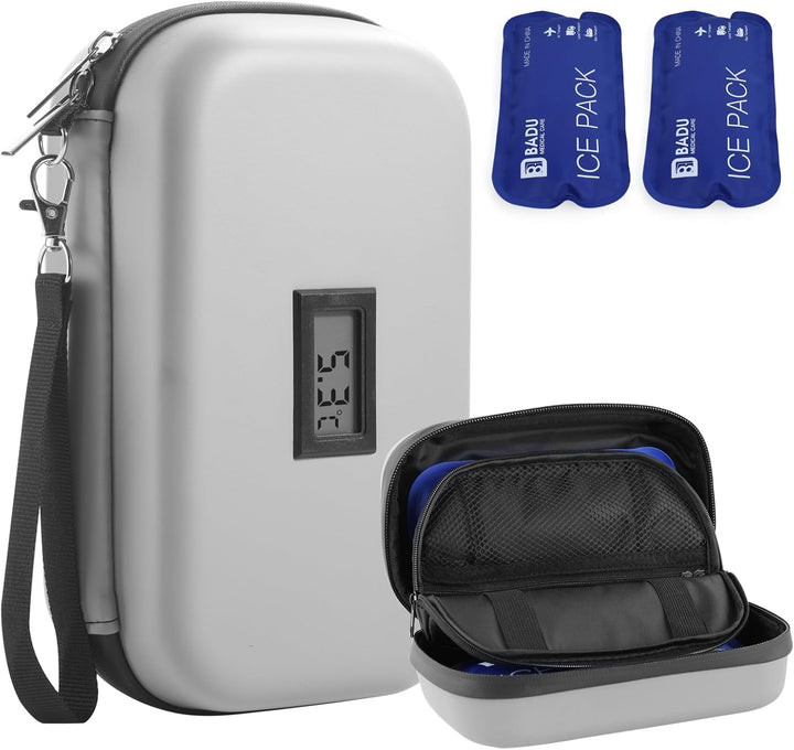 Insulin Cooler Travel Case TSA Approved Refrigerated Medicine Cooler for Travel W/Thermometer Temperature Diabetic Travel Case W/2 Reusable Ice Packs for Daily Life Trip, Blue