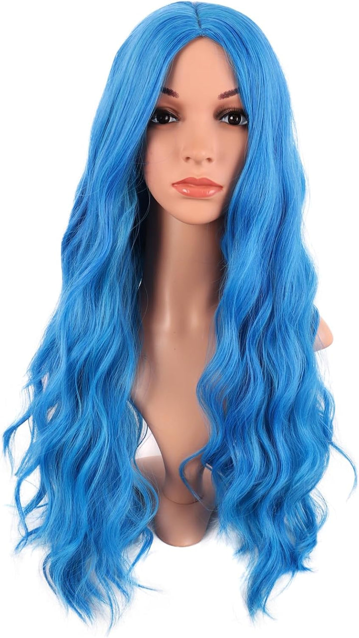 28 Inch/70 Cm Long Wavy Middle Part with No Bangs Synthetic Fiber Curly Fashion Women Party Cosplay Wig (Light Pink)