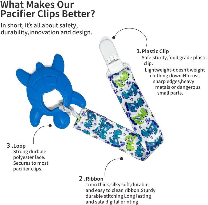 6 Pack , Universal Teether Pacifier Clips Holder Soother Chains Toy Strap for Boys and Girls