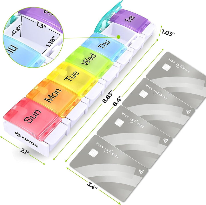 Pill Box, Travel Pill Organiser 7 Day with Spring Open Design, BPA Free Tablet Organiser to Hold Vitamins, Cod Liver Oil, Supplements and Medication - Arthritis Friendly