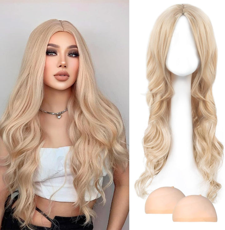 Long Blonde Wave Wigs - 27" Curly Hair Wig for Women'S Fancy Dress & Cosplay
