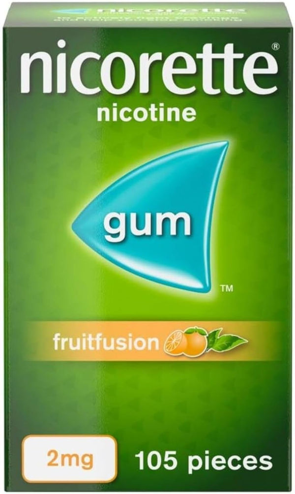Fruitfusion 2Mg Gum (105 Pieces), Discreet Stop Smoking and Stop Vaping Aid, Helps Tackle Cravings and Withdrawal Symptoms, Nicotine Gum with Pleasant Fruit Flavour (Quit Smoking or Vaping)