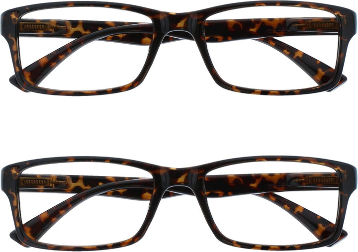 PEP Reading Glasses for Women Men, Large Rectangular Designer Frame with Spring Hinges, Scratch Resistant, Black, UVR+2.00 (Pack of 2)