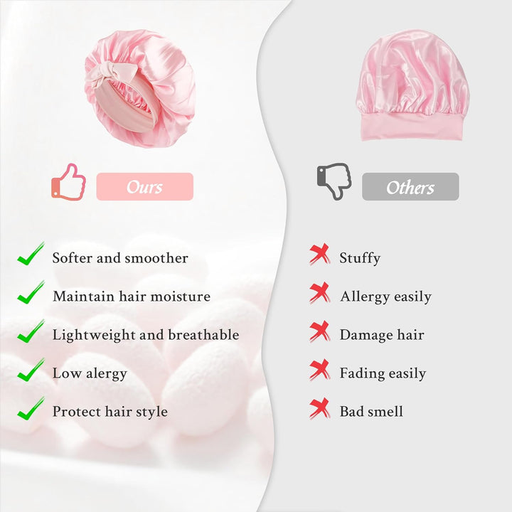 Pack of 2 Silk Caps for Sleeping with Hair Bobbles, Adjustable Satin Hair Cap, Silk with Elastic Waistband, Soft Sleep Cap, Women'S Hair Protection for the Night, Bonnet Sleep Cap, Long Hair