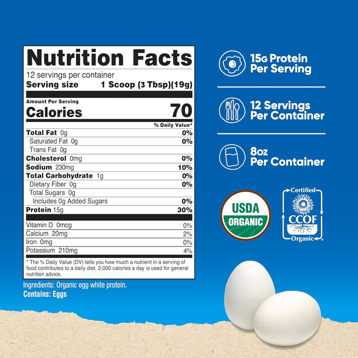 Organic Egg White Protein Powder 8Oz (Unflavored) - 15 Grams Protein per Serving, Gmo-Free, Gluten Free