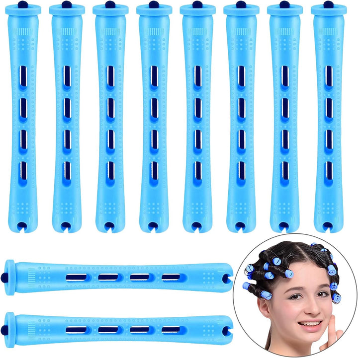 10 Pieces Hair Perm Rods Non-Slip Hair Rollers for Natural Hair with Elastic Rubber Band Short Curlers for Hairdressing Styling 0.35"(Gradient Blue)