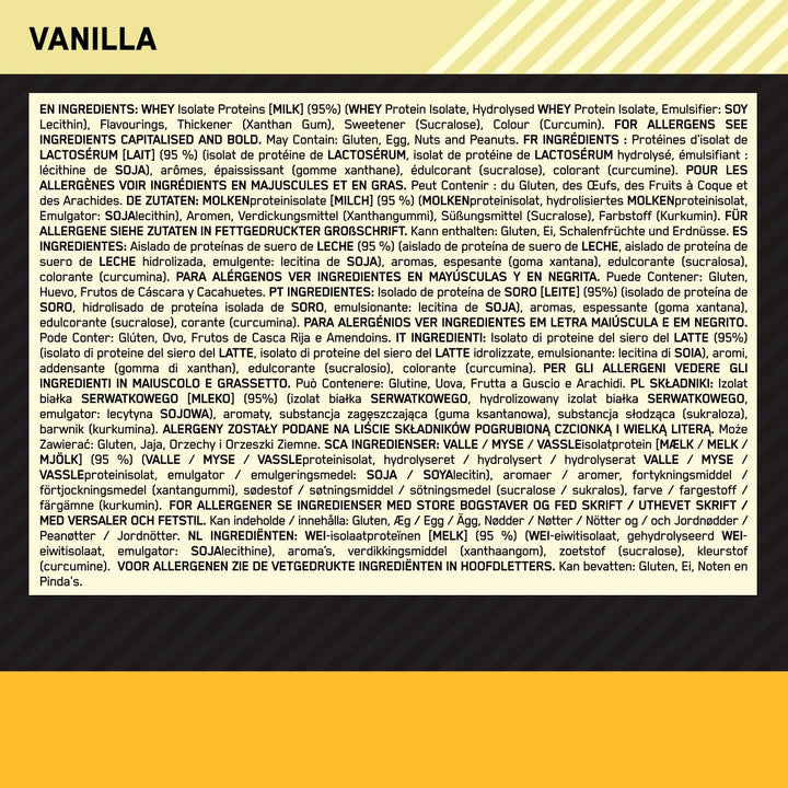 on Gold Standard 100% Isolate Pure Whey Protein, Naturally Occurring Bcaas and Glutamine, Pre and Post Workout, Vanilla Flavour, 31 Servings, 930 G