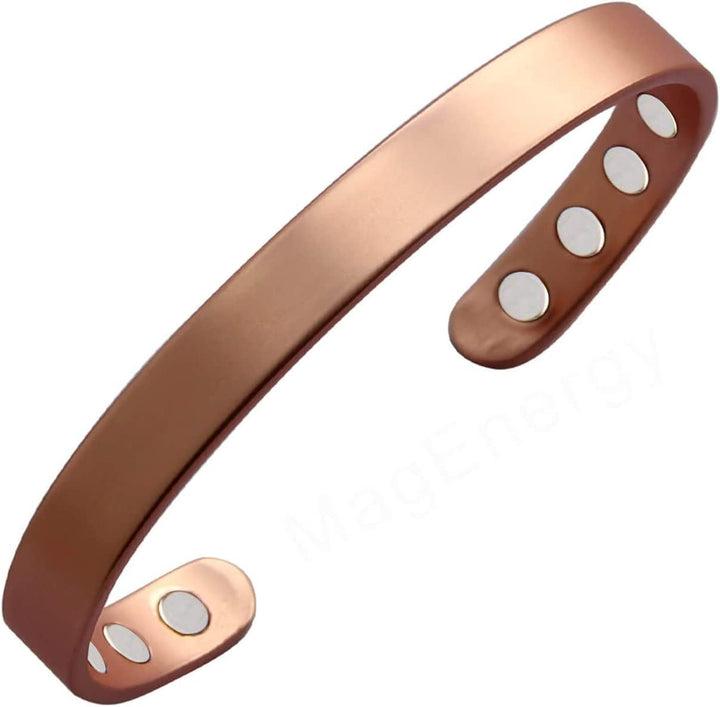 Copper Magnetic Bracelet for Men and Women 99.9% Pure Copper Bangle 6.8" Adjustable with 8 Magnets (Plain Design)