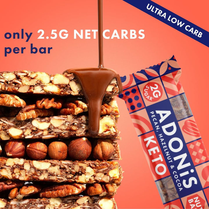 Pecan, Hazelnut & Cocoa Keto Bars (16X35G) | Vegan/Keto-Friendly | 100% Natural Keto Snacks | Gluten Free/Sugar Free/Palm Oil Free | Low Sugar, Low Calorie & Low Carb | Ideal for a Keto Diet