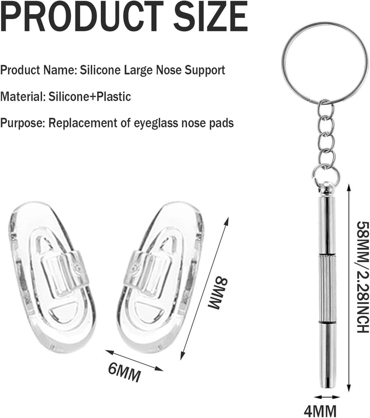 12 Pairs Silicone Nose Pads for Glasses, Push-In Glasses Nose Pads Silicone, Glasses Nose Pads, Fits Regular, Sunglasses, and Reading Glasses, Includes Screwdrive（Only Applicable to Snap on Glasses）