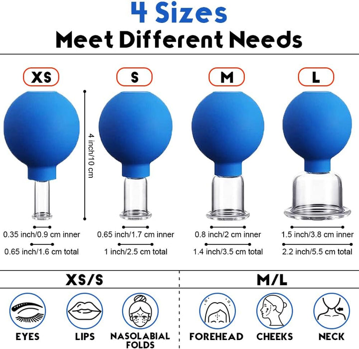 4 PCS Facial Cupping Set | Silicone Vacuum Suction | Cupping Massage Therapy | a Kit for anti Cellulite, anti Wrinkle and Instantly Ageless Skin | for Eyes, Face and Body