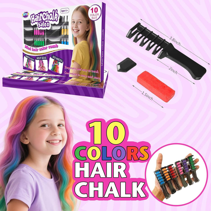 10PCS Hair Chalk Comb Temporary Bright Hair Color Cream for Girls Kids Women Gifts for Halloween Makeup Birthday Washable