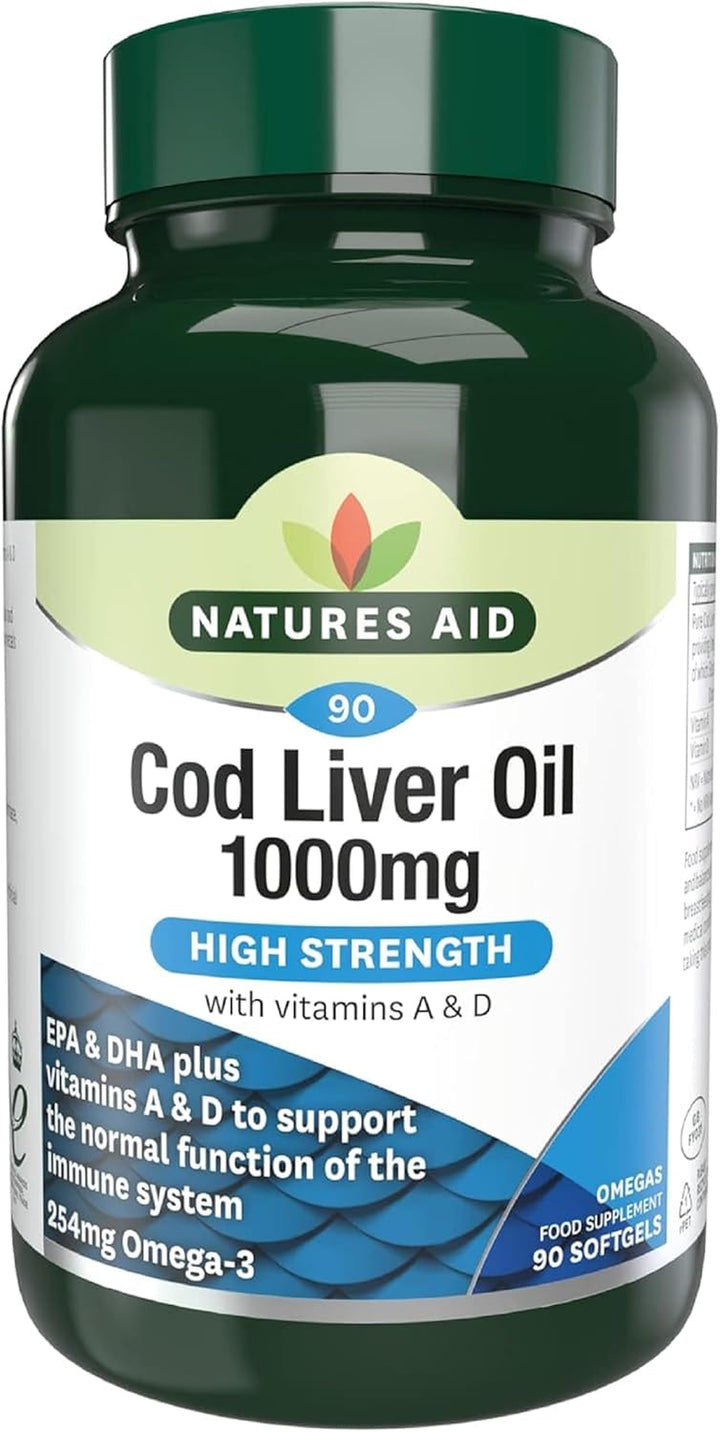Cod Liver Oil 1000Mg Softgels – High Strength Omega-3 Fish Oil with Vitamins a & D – Supports Immune System, Heart Health, Brain, Vision, Joints – Non-Gmo – 180 Capsules