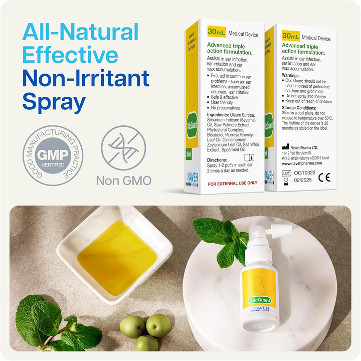 ® Otic Guard Natural Ear Spray 3 in 1 Herbal-Oil Blend for Ear Infections & Pain, Itchy Ears Ear Wax Removal Kit Softener for Clogged Ear Relief and Swimmer’S Ear (15 Ml)