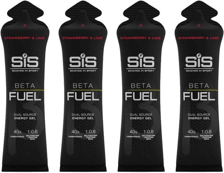 SIS Beta Fuel Energy Gels for Cycling Running Triathlon - Dual-Source Carbohydrate Blend - 40 G of Carbs - Gluten-Free - Informed Sport Certified - 4 Pack (4 Pack, 2 Orange / 2 Strawberry Lime)