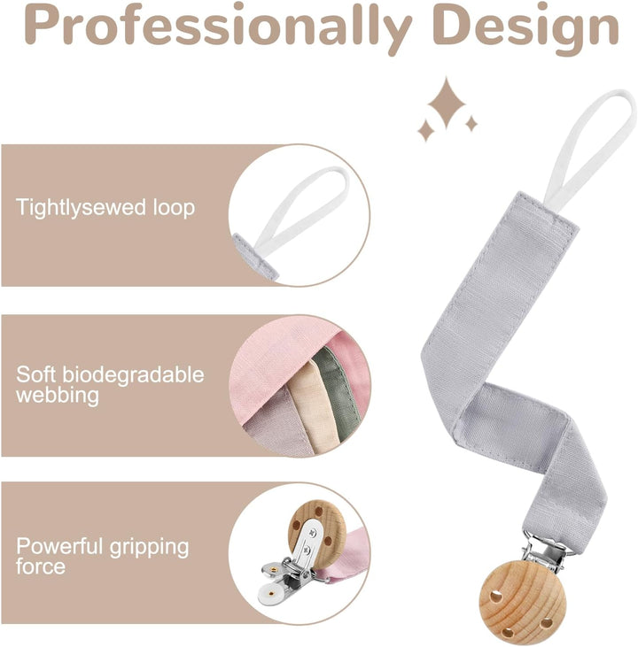 4Pcs Dummy Clip Cotton Fabric Clips for Baby, Mam Soother Chain Holder Straps Teething Baby Teething Toys Fits All Pacifiers