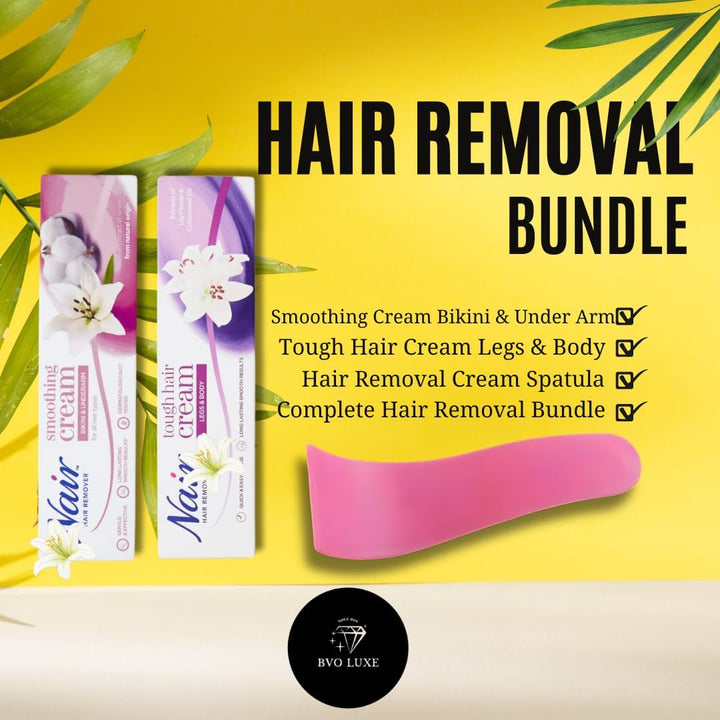 Nair Hair Removal Cream Bundle for Legs, Body, Bikini, and Underarms with  Depilatory Spatula Tool - Complete Hair Removal Solution for Smooth Skin