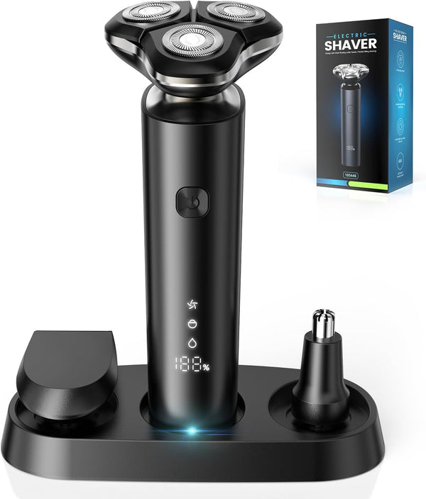 Electric Razor for Men, 2025 Magnetic Electric Shavers, IPX7 Waterproof Wet/Dry Mens Shaver, Smart LED Display & All-In-One Charging Base with Trimmers