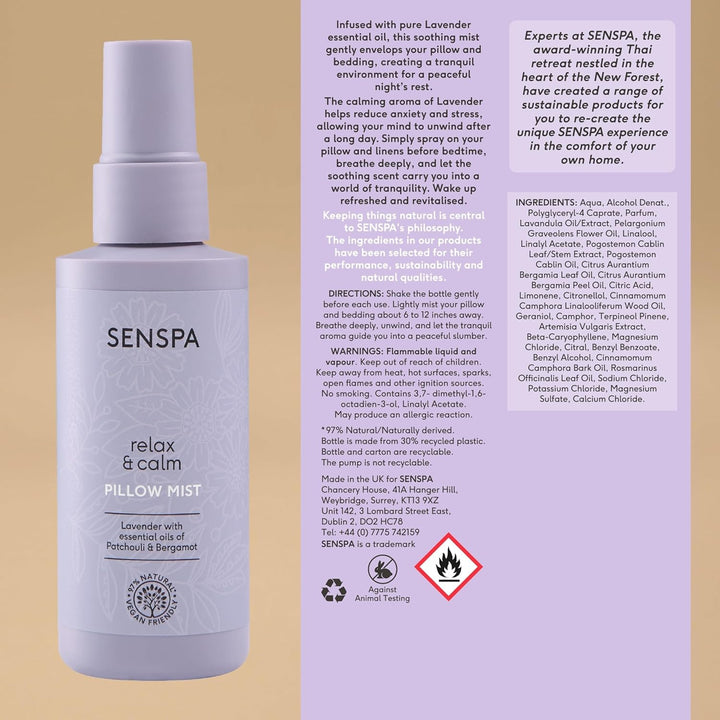 Relax & Calm Lavender Pillow Mist – Peaceful Sleep – Natural Stress Relief – Aromatherapy Spray – Calming Bedtime Scent/Vegan Pillow Spray for Nighttime Routine – 75Ml