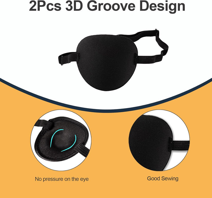 2PCS Eye Patches for Adults Kids,Adjustable Eye Patch,Pirate Eye Patches,Medical Eye Patch, Amblyopia Lazy Eye Patches for Left or Right Eyes, Black