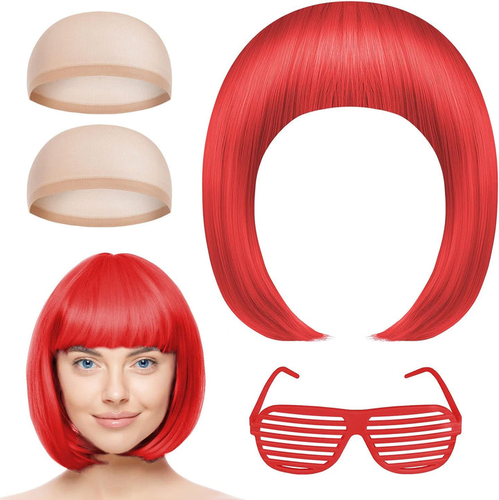 Pink/B Short Bob Wig for Women, 3 PCS, Synthetic Straight Wig, Heat Resistant, Modern Style, Perfect for Cosplay, Parties & Everyday Use