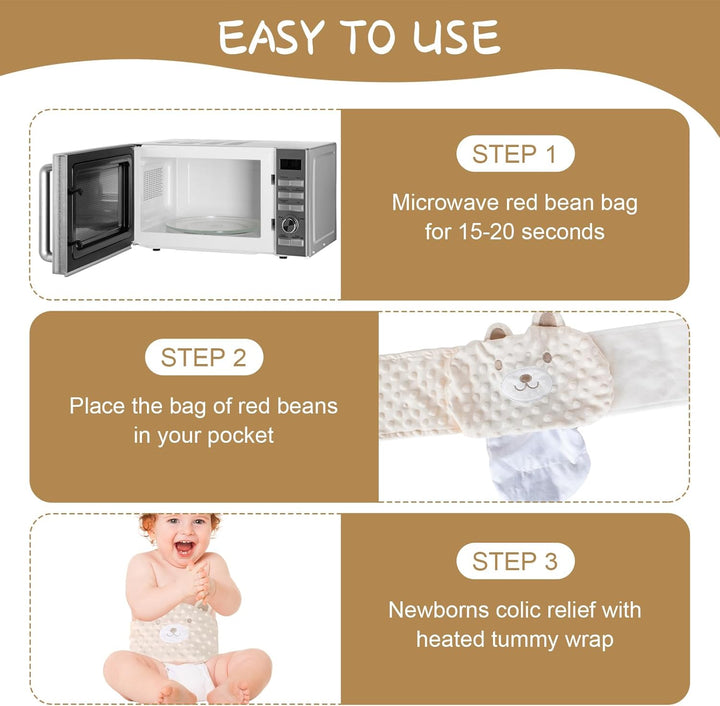 Infant Abdominal Band, Microwaveable, Red Bean Heating Liner, Machine Washable, Adjustable Velcro, Beige, for the Relief of Infant Abdominal Pain, Colic, Abdominal Distension, Soothing Babies
