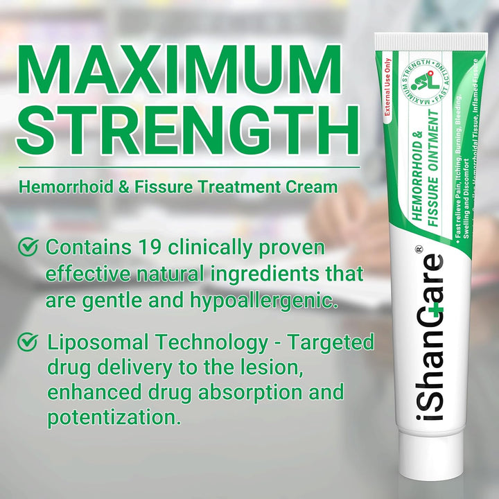 Hemorrhoid Cream, Hemorrhoid & Fissure Treatment Ointment Extra Strength, Relief Anal Pain, Itching, Bleeding, Swelling, Discomfort, Natural Herbs Fast Acting Ingredients, Contains Vitamin E