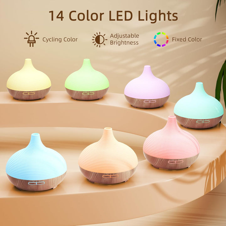 300Ml Essential Oil Diffuser, Wood Grain Ultrasonic Aromatherapy Diffuser, Quiet Diffuser with 4 Timers, Auto Shut-Off & Colour-Changing LED for Home, Office, Yoga | Relaxation & Better Sleep