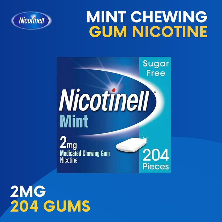 Mint Gum 2Mg (204 Pieces), Stop Smoking Aid, Sugar Free Nicotine Gum, Mint Flavour, 2Mg Regular Strength for Light Smokers, Quit Smoking Aid