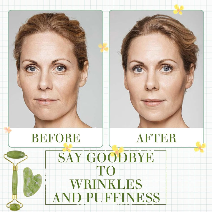 Gua Sha and Jade Roller Set, Gua Sha Stone, Face Roller Massage Tool for Skin Care Routine, Guasha Tool for Face, Neck and Body Muscle