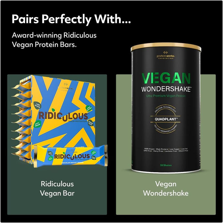 Protein Works - Vegan Wondershake, Multi-Award-Winning Vegan Protein Shake, Quadplant Protein Blend, Ultra Smooth & Creamy, Low Calorie, under 1G Fat & Sugar, 30 Servings, Vanilla Crème, 750G