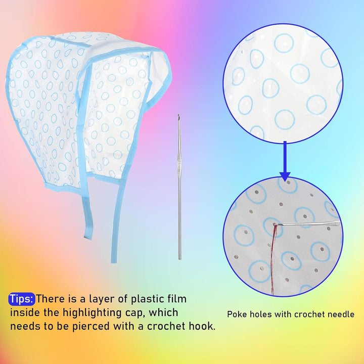 3 Pcs Hair Highlighting Caps, Bleach Cap Coloring Frosting Dye Kit, Highlighting Kit, Highlight Cap with Hooks Highlight Hair Coloring Frosting Dye Kit for Salon Hair Dyeing Hairdressing