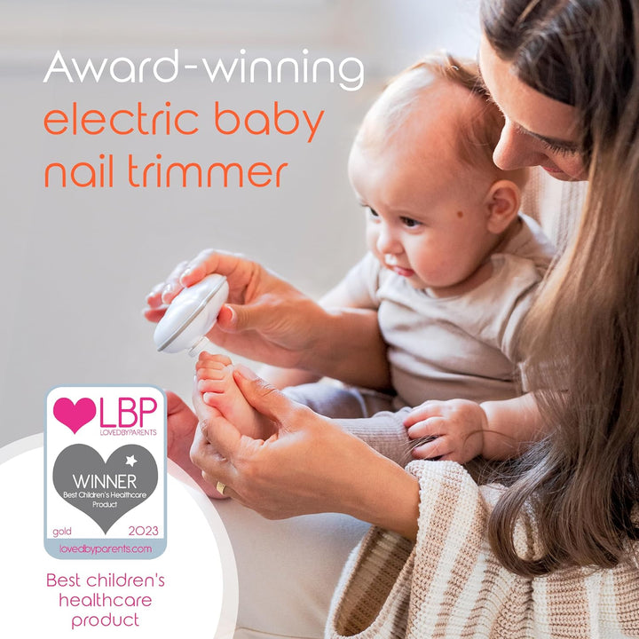Award-Winning Electric Baby Nail File - Automatic Safety Stop, Baby Nail File Electric with 4 Filing Pads from 0 to 12+ Months, Includes Travel Case