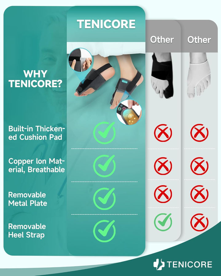 1 Pair Bunion Corrector Big Toe Straightener - Adjustable Bunion Splint with 2 Angle Bar, Bunion Toe Separator with Double Non-Slip Strap for Day Night Support - for Women & Men