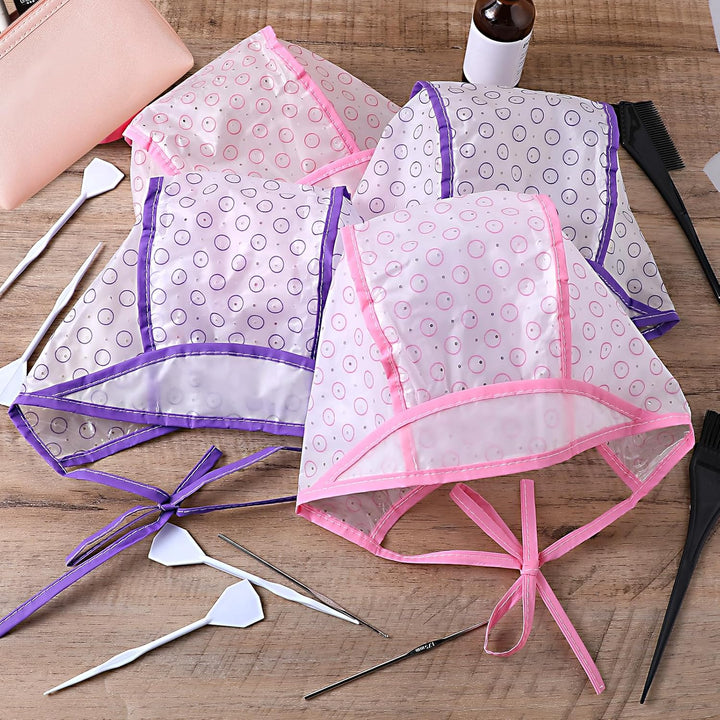 12 Pcs 4 Sets of Highlight Cap with Hooks, Hair Highlighting Caps, Highlight Hair Coloring Frosting Dye Kit for Salon Hair Dyeing Hairdressing (Purple+Pink)