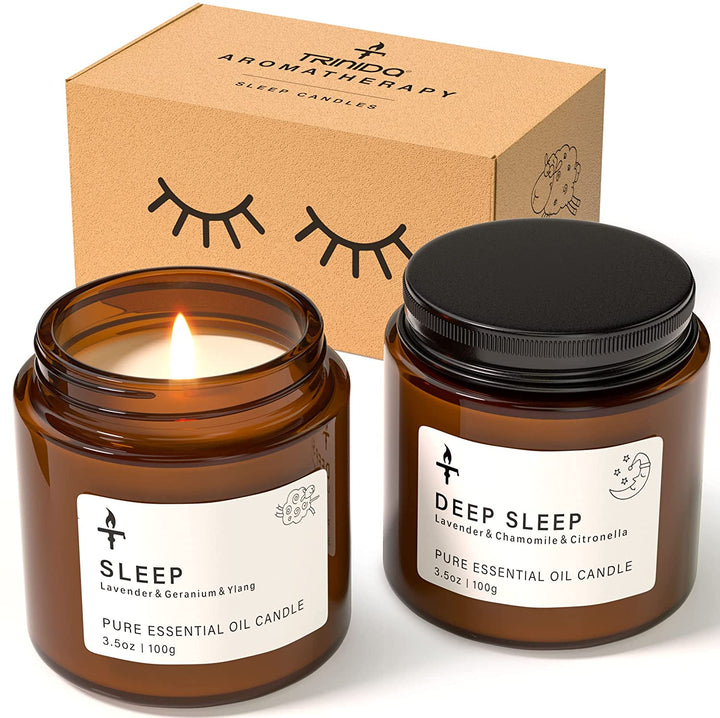 Sleep Candles Gifts for Women & Men – Lavender Scented Candles Gift Set for Anxiety, Lavender Promotes Sleep, Chamomile Relieves Stress, Relaxation/Birthday Gifts for Women
