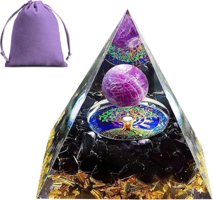 Crystal Pyramid, Moonstone Crystal Ogan Chakra Energy Tower, Positive Energy Generator, Nature Reiki Chakra Crushed Stone Jewelry for Healing Meditation Chakra Balance (Amethyst)