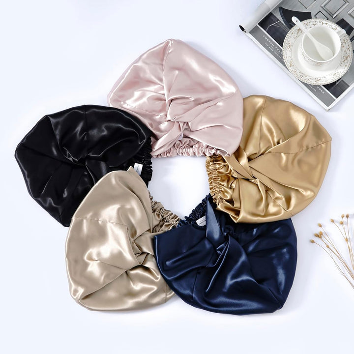 100% Genuine 22Momme Silk Bonnet for Sleeping, Double-Layered Mulberry Silk Hair Wrap with Premium Elastic Stay on Head. (One Size, Pink)