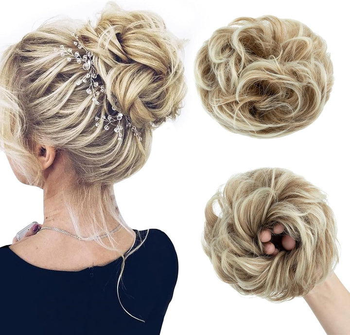 Messy Hair Scrunchies - Hair Bun Extensions & Curly Wavy Pieces for Women'S Updo, Ponytail & Donut Chignons - Natural Black