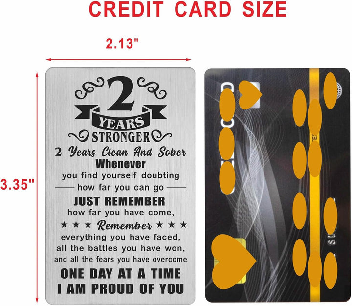 2 Year Sober Card - 2 Year Sobriety Gifts for Women Men - 2 Year Clean and Sober Gifts - 2 Yr Addiction Recovery Engraved Wallet Cards Token