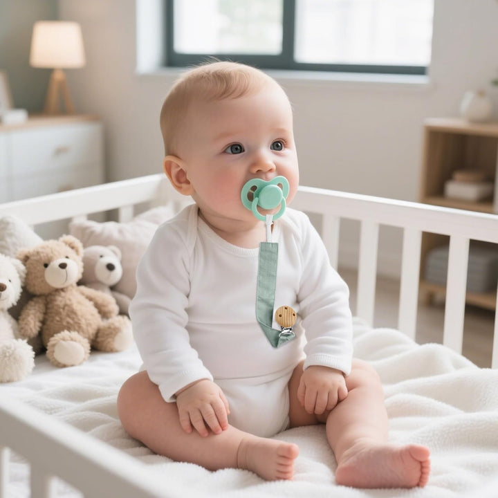 4Pcs Dummy Clip Cotton Fabric Clips for Baby, Mam Soother Chain Holder Straps Teething Baby Teething Toys Fits All Pacifiers