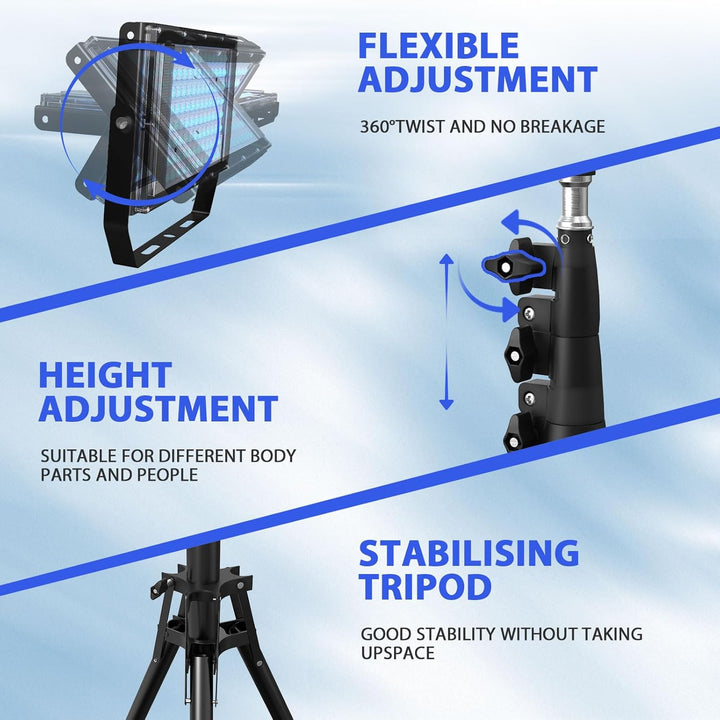 50W Tanning Lamp for Home, Dual Mode, 5 Brightness Levels, Full Body & Face Solarium Light with Adjustable Tripod, for All Skin Tones